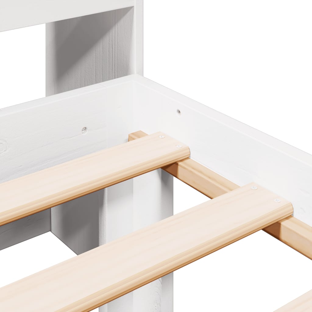 Säng med bokhylla utan madrass vit 90x190cm massiv furu