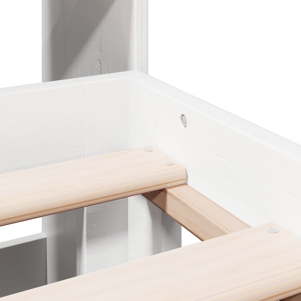 Säng med bokhylla utan madrass vit 180x200cm massiv furu