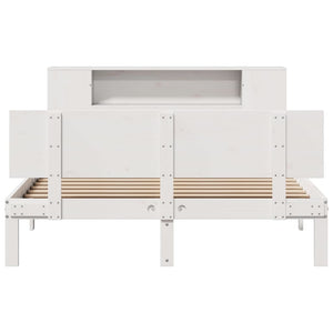 Säng med bokhylla utan madrass vit 150x200cm massiv furu