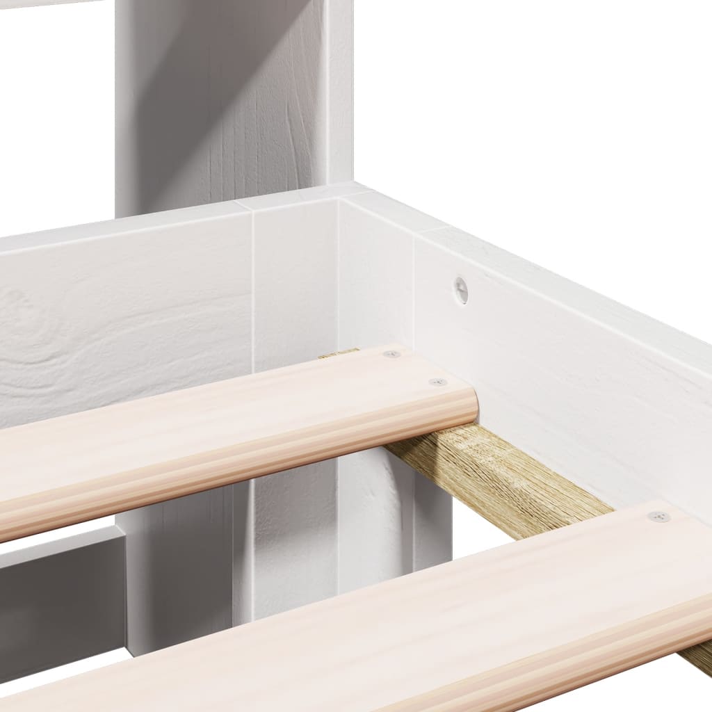 Säng med bokhylla utan madrass vit 150x200cm massiv furu