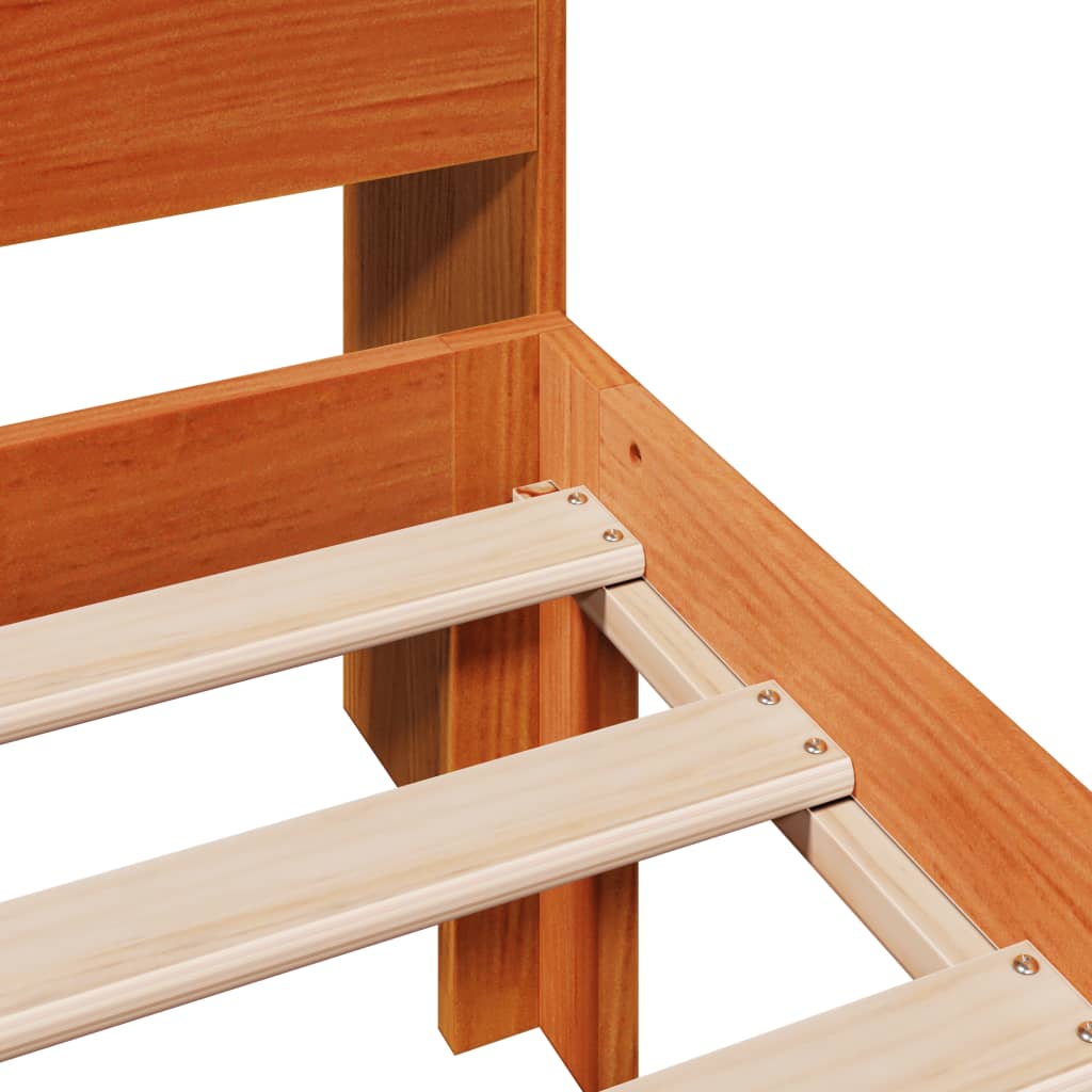 Säng med bokhylla utan madrass vaxbrun 100x200 cm massiv furu