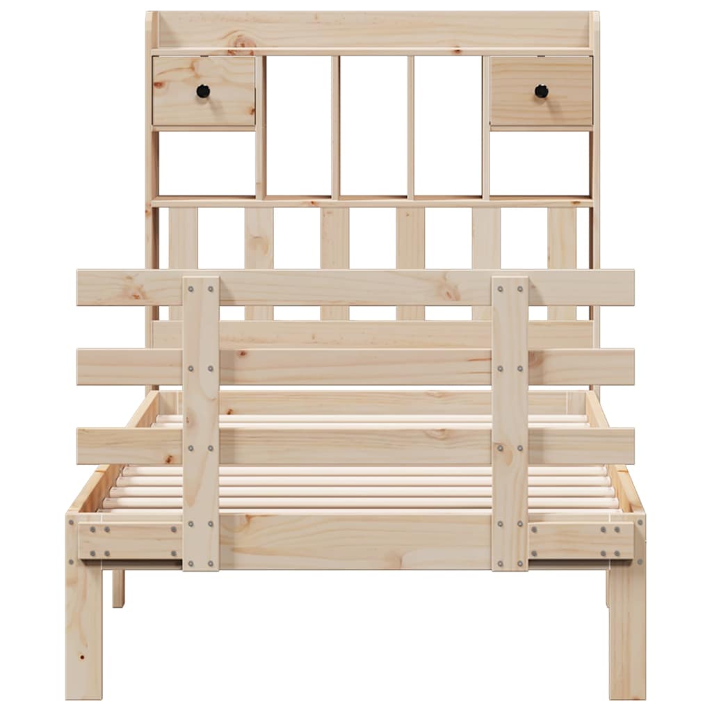 Säng med bokhylla utan madrass 90x190cm massiv furu