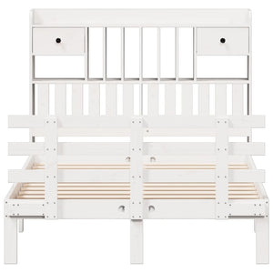 Säng med bokhylla utan madrass vit 135x190cm massiv furu