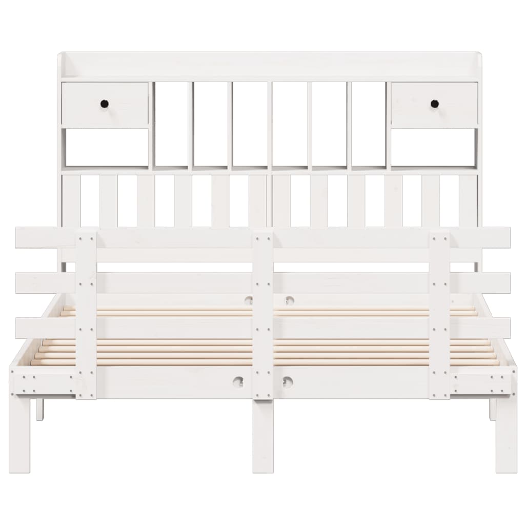 Säng med bokhylla utan madrass vit 140x190cm massiv furu