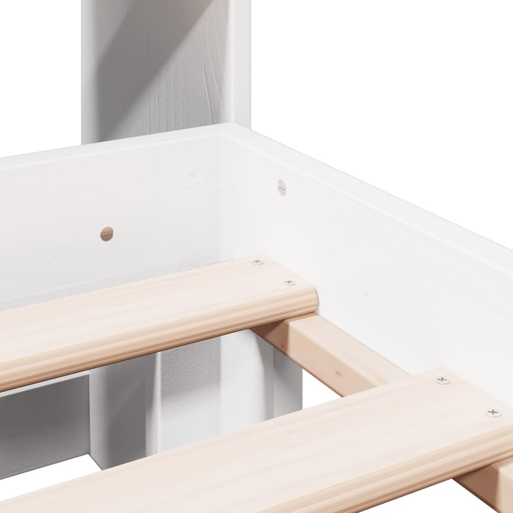 Säng med bokhylla utan madrass vit 140x190cm massiv furu