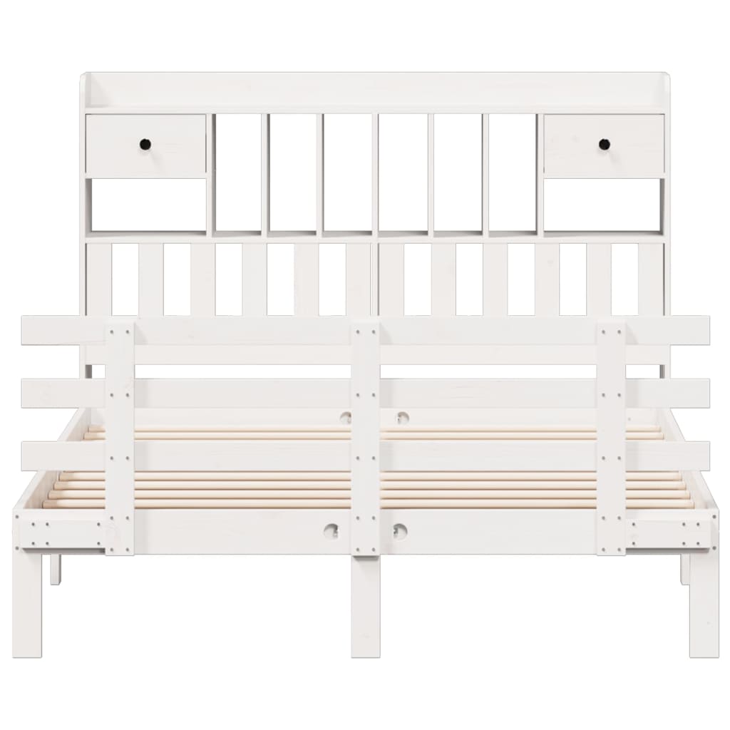 Säng med bokhylla utan madrass vit 160x200cm massiv furu