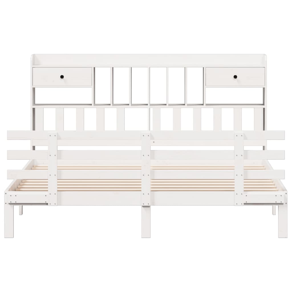 Säng med bokhylla utan madrass vit 180x200cm massiv furu