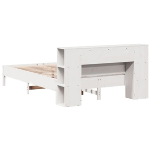 Säng med bokhylla utan madrass vit 120x200 cm massiv furu