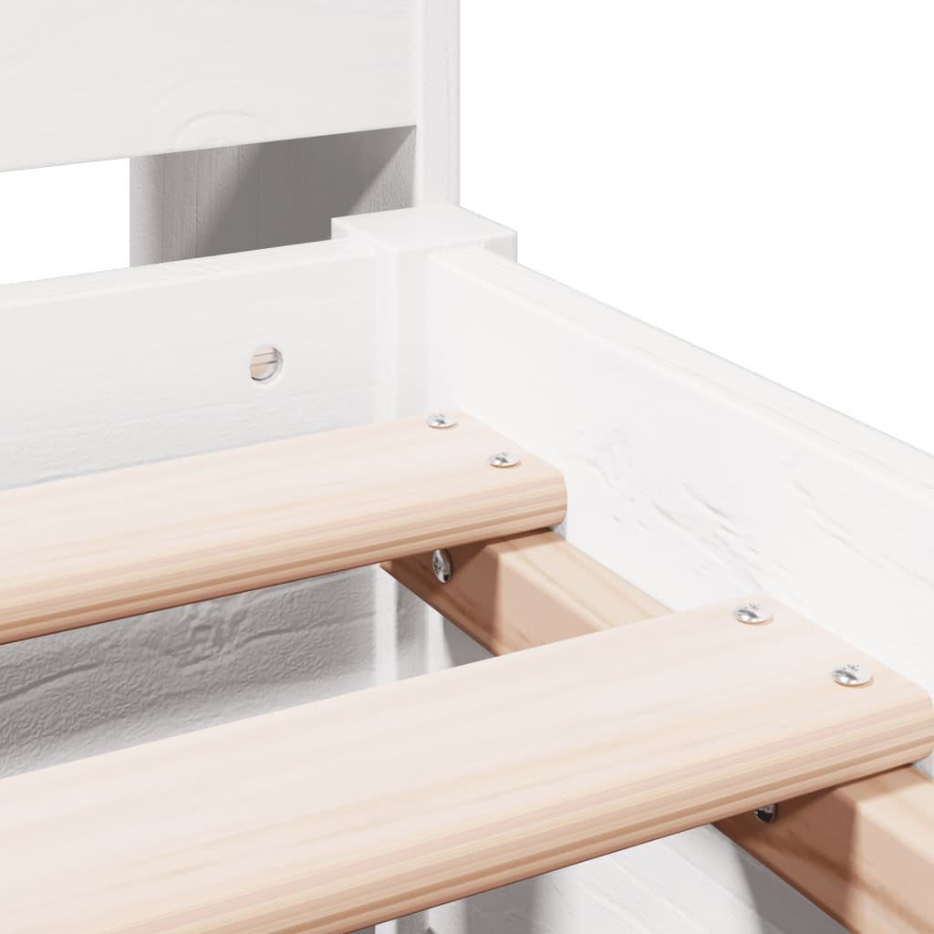 Säng med bokhylla utan madrass vit 180x200cm massiv furu