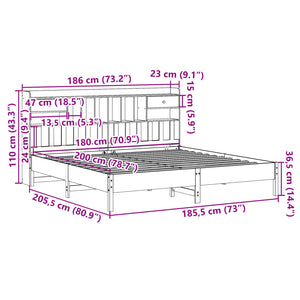 Säng med bokhylla utan madrass vit 180x200cm massiv furu