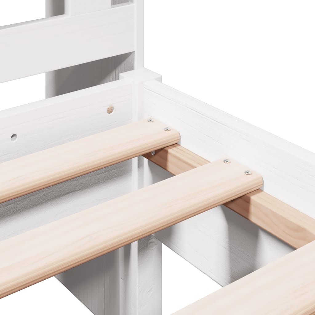 Säng med bokhylla utan madrass vit 90x200cm massiv furu