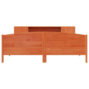 Säng med bokhylla utan madrass vaxbrun 200x200cm massiv furu