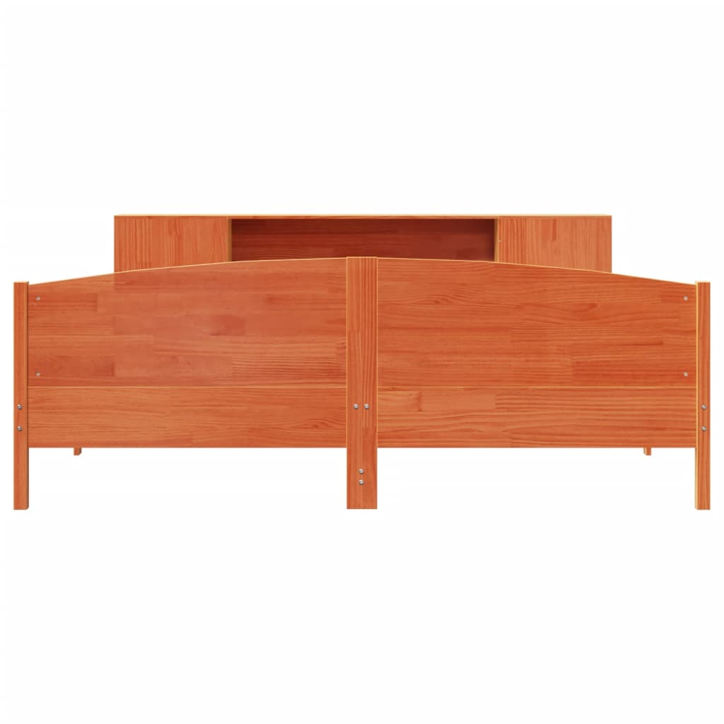 Säng med bokhylla utan madrass vaxbrun 180x200cm massiv furu