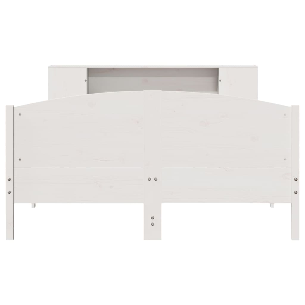 Säng med bokhylla utan madrass vit 150x200cm massiv furu