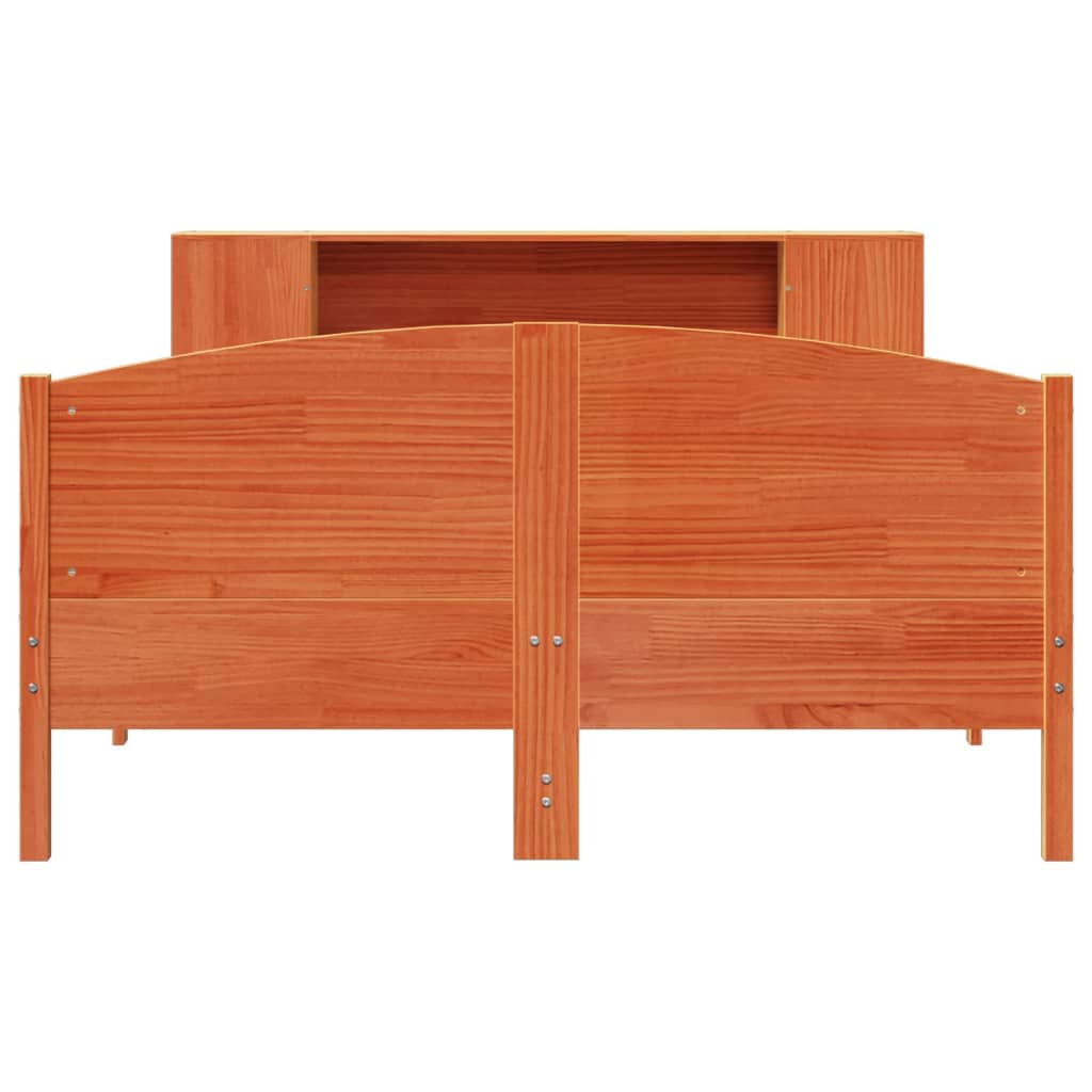 Säng med bokhylla utan madrass vaxbrun 140x200cm massiv furu