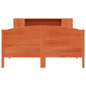 Säng med bokhylla utan madrass vaxbrun 140x200cm massiv furu