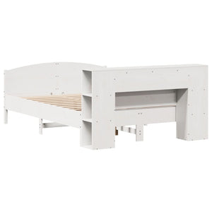 Säng med bokhylla utan madrass vit 135x190cm massiv furu