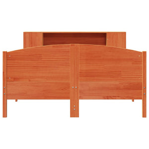 Säng med bokhylla utan madrass vaxbrun 135x190cm massiv furu