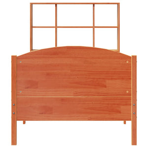 Säng med bokhylla utan madrass vaxbrun 75x190 cm massiv furu