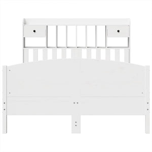 Säng med bokhylla utan madrass vit 150x200cm massiv furu