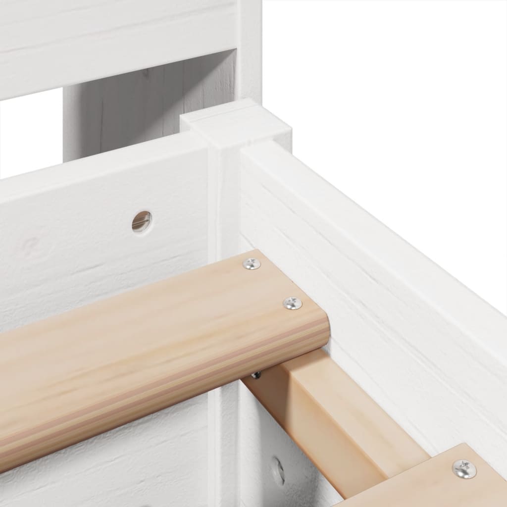 Säng med bokhylla utan madrass vit 150x200cm massiv furu