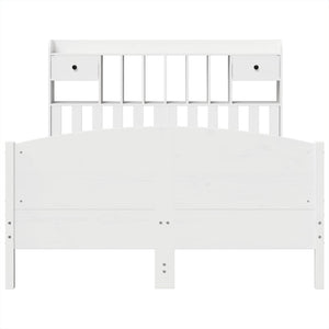 Säng med bokhylla utan madrass vit 140x200cm massiv furu