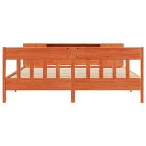 Säng med bokhylla utan madrass vaxbrun 180x200cm massiv furu