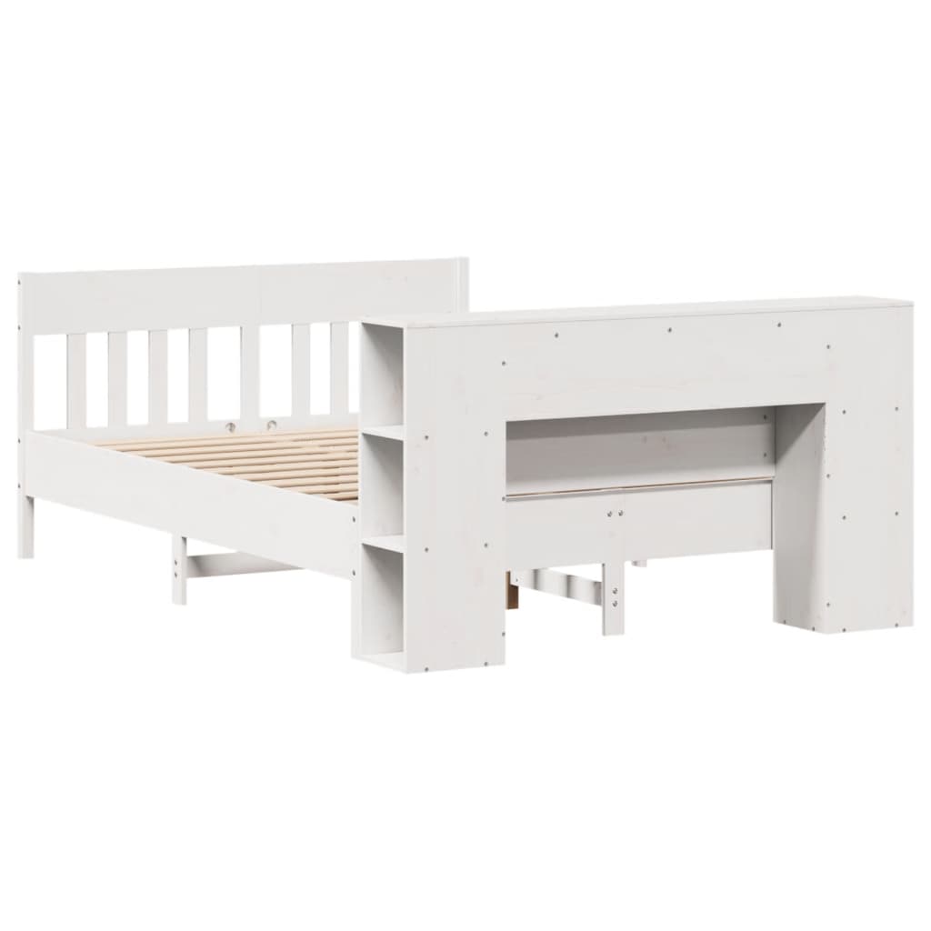 Säng med bokhylla utan madrass vit 150x200cm massiv furu