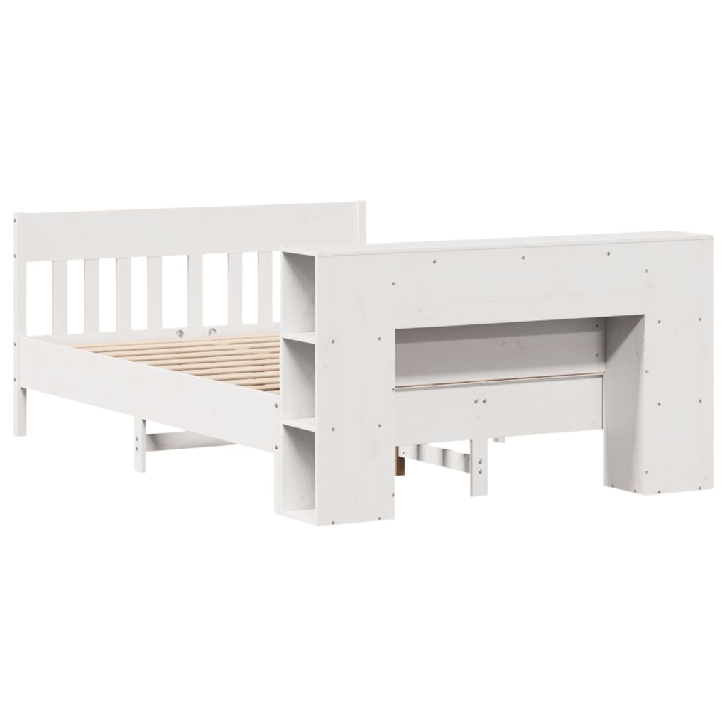 Säng med bokhylla utan madrass vit 120x190 cm massiv furu