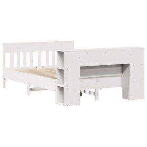 Säng med bokhylla utan madrass vit 120x190 cm massiv furu