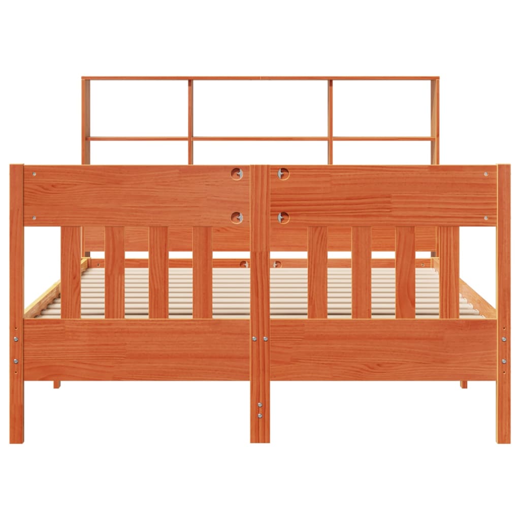 Sängram utan madrass vaxbrun 135x190 cm massiv furu