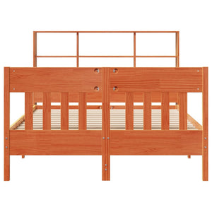 Sängram utan madrass vaxbrun 135x190 cm massiv furu