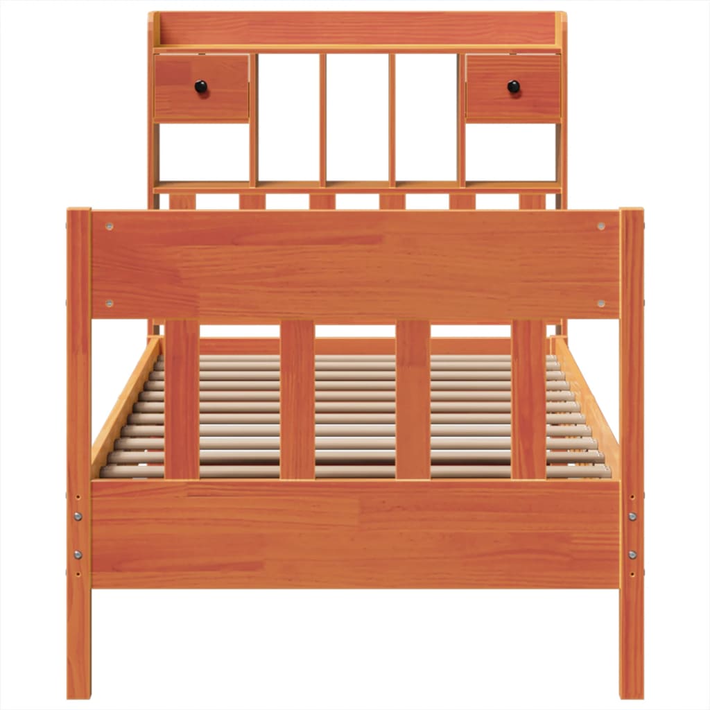 Sängram utan madrass vaxbrun 100x200 cm massiv furu