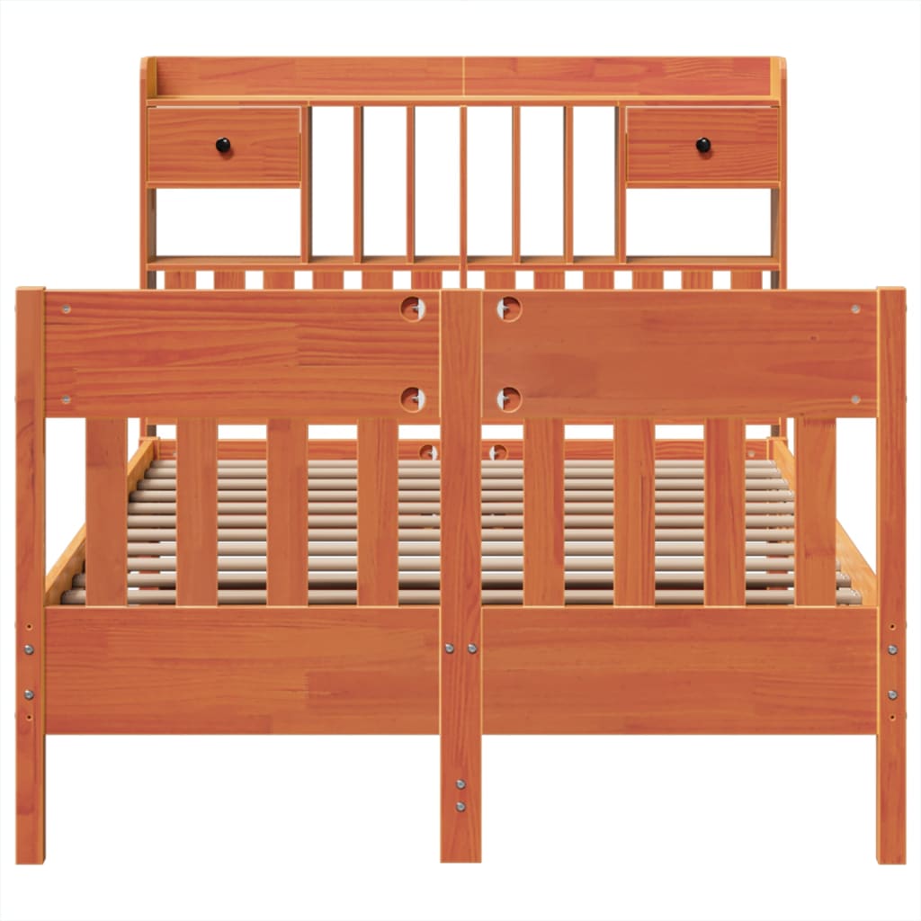 Sängram utan madrass vaxbrun 135x190 cm massiv furu