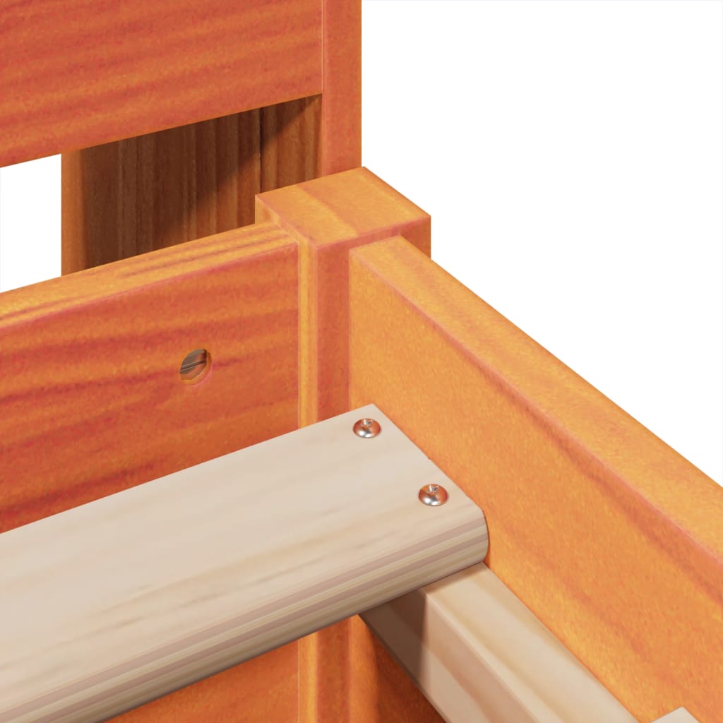 Sängram utan madrass vaxbrun 135x190 cm massiv furu