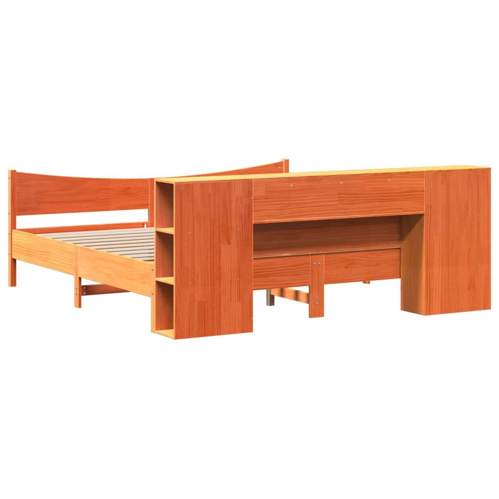 Sängram utan madrass vaxbrun 180x200 cm massiv furu