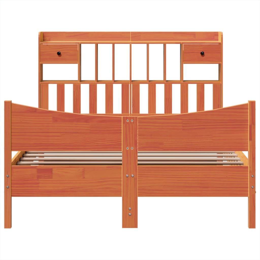 Sängram utan madrass vaxbrun 160x200 cm massiv furu