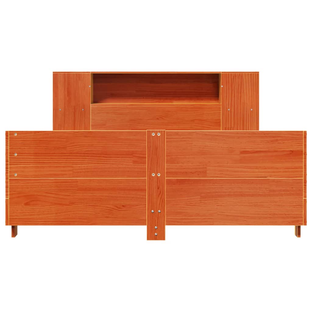 Sängram utan madrass vaxbrun 140x190 cm massiv furu