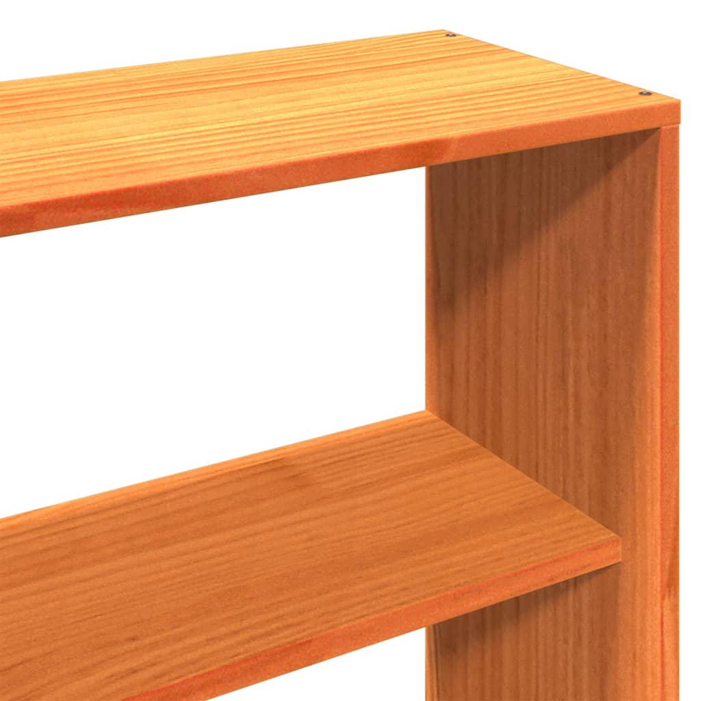 Säng med bokhylla utan madrass vaxbrun 200x200 cm massiv trä