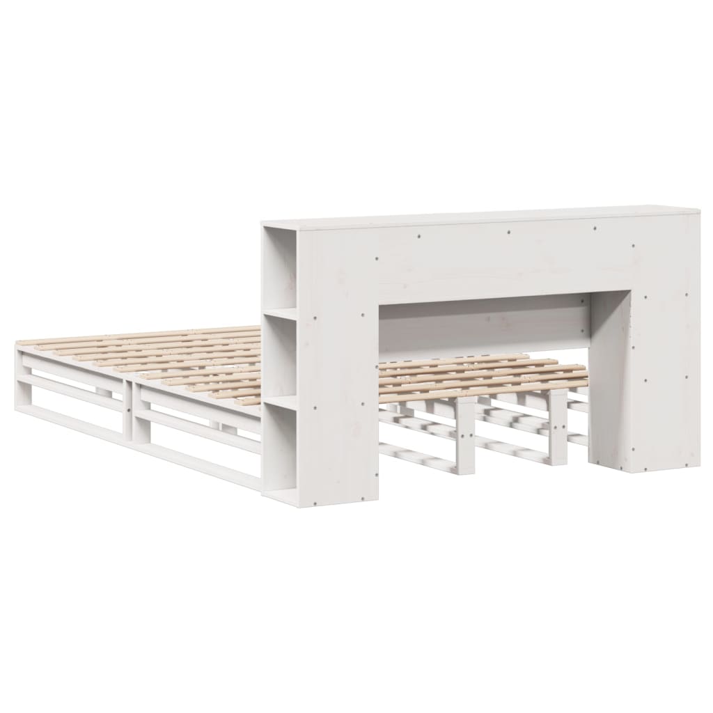 Säng med bokhylla utan madrass vit 140x200 cm massiv trä