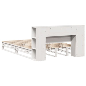 Säng med bokhylla utan madrass vit 140x200 cm massiv trä