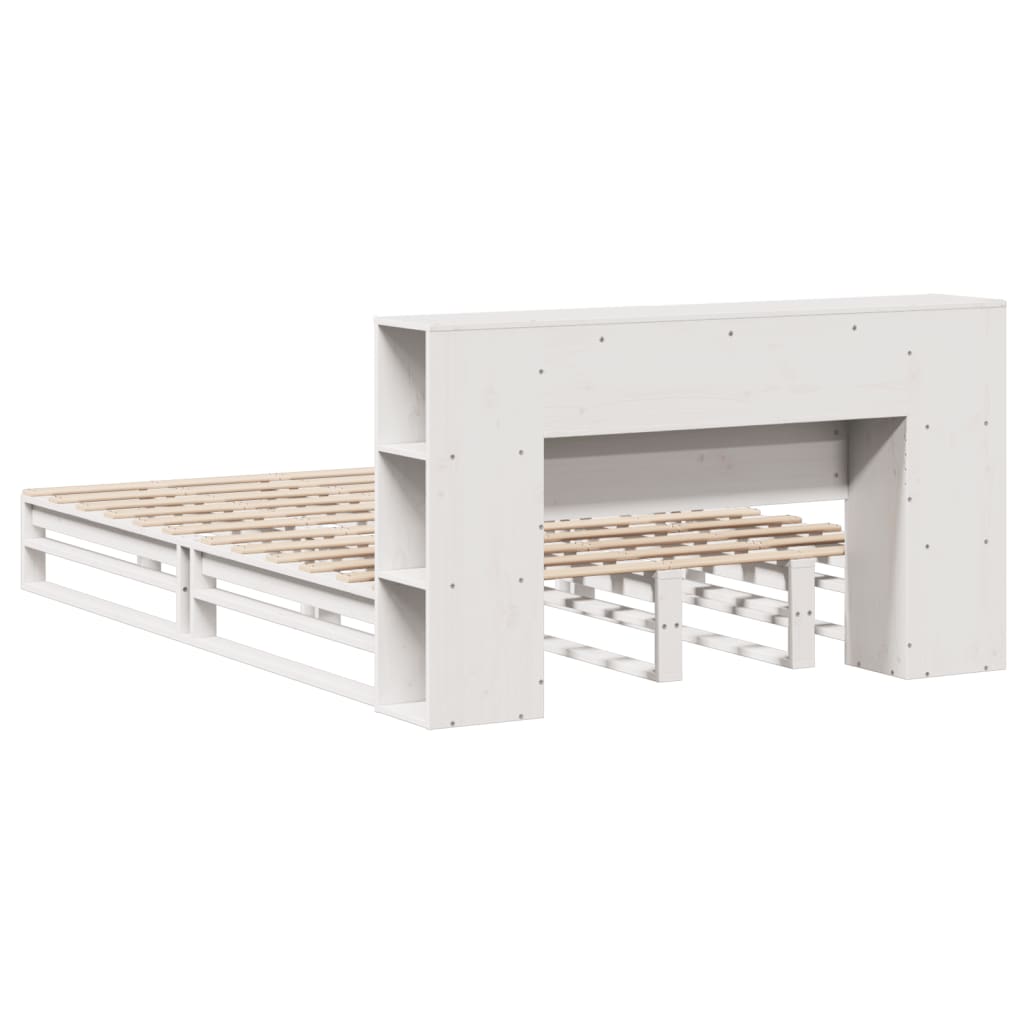 Säng med bokhylla utan madrass vit 160x200 cm massiv trä