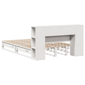 Säng med bokhylla utan madrass vit 120x190 cm massiv trä