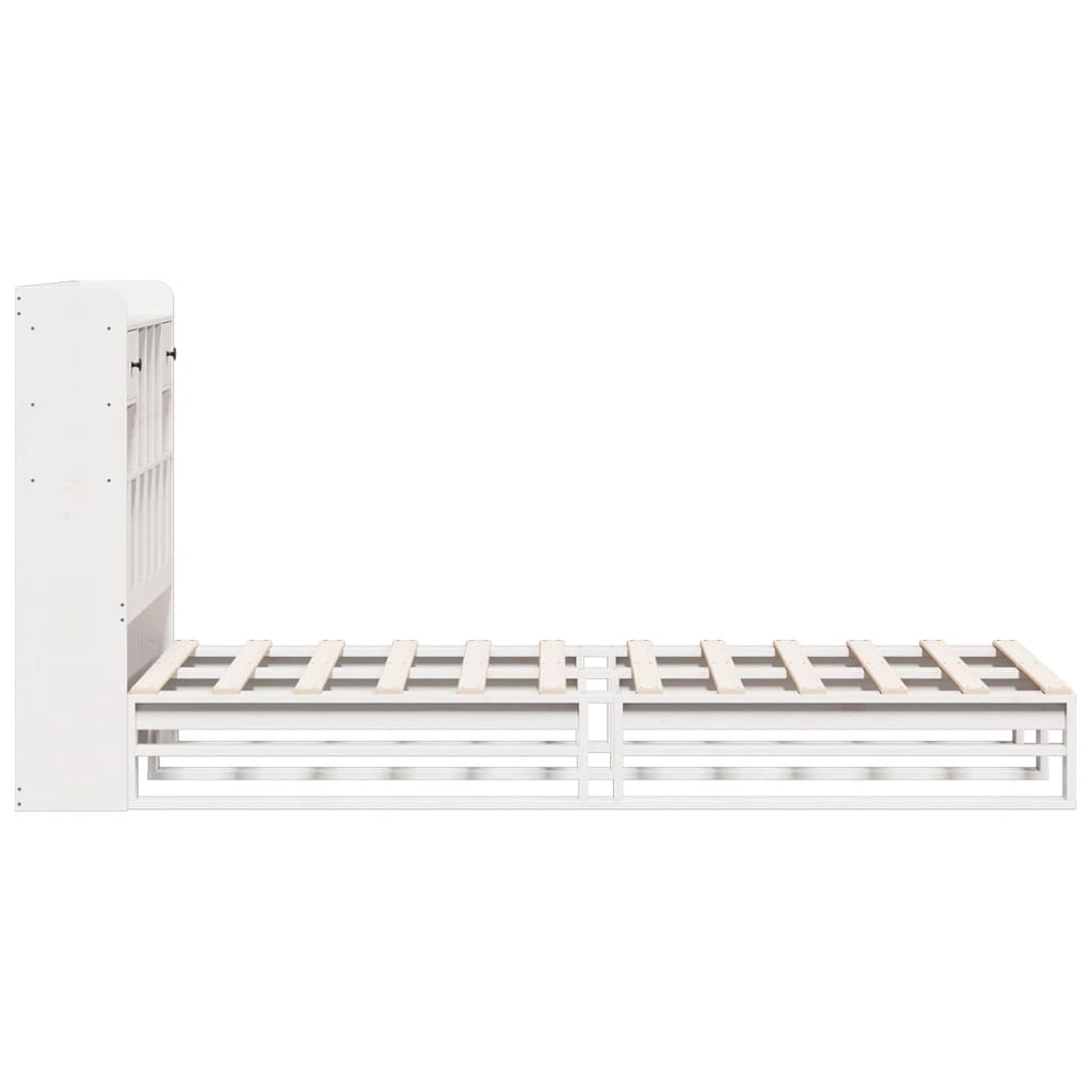 Säng med bokhylla utan madrass vit 90x200cm massiv furu