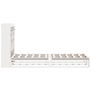 Säng med bokhylla utan madrass vit 90x200cm massiv furu