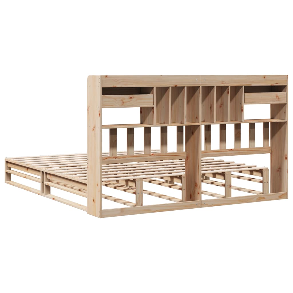 Säng med bokhylla utan madrass 180x200cm massiv furu