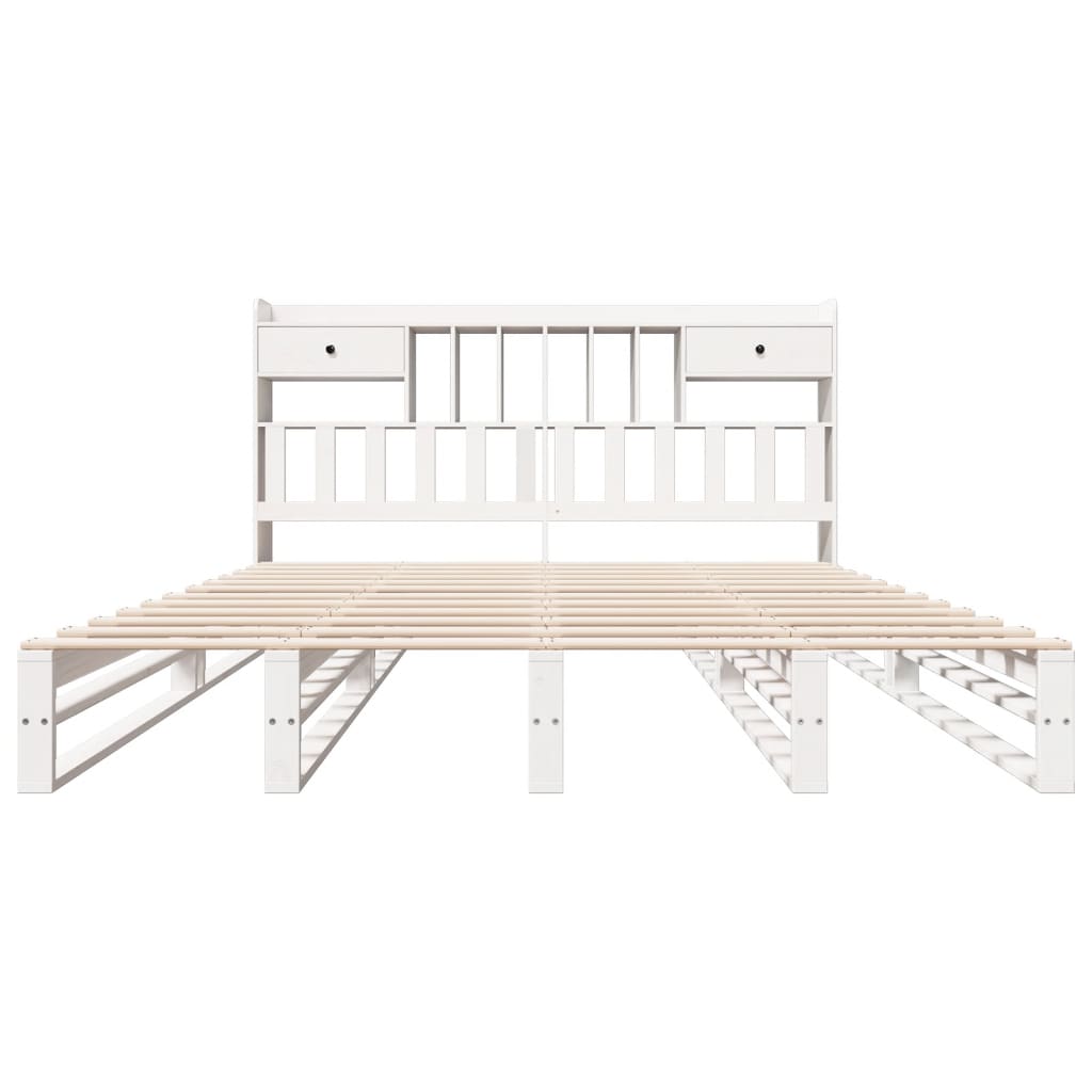 Säng med bokhylla utan madrass vit 180x200cm massiv furu