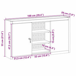 Verktygsskåp med hylla med lås Svart och Grå 50 x 20 x 55 cm
