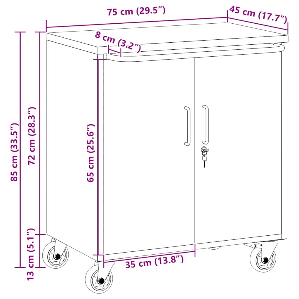Arbetsbänk med hylla med hjul Svart och Grå 75 x 45 x 85 cm