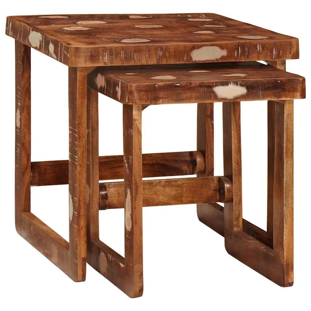 Satsbord 2 st Brun 46 x 46 x 45 cm Solid återvunnen trä
